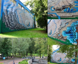 6. Композиция «Арктика». Гигантская картина на стене символизирует таяние ледников и влияние человека на окружающую среду.  6