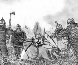 3. Жемайты подловили рыцаря и вот-вот отправят его к Деве Марии. Рисунок Fritz Vicari.  3