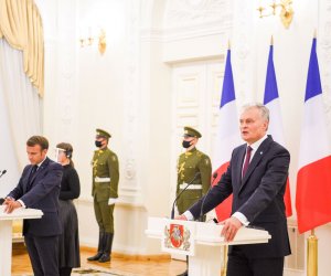 Пресс-конференция президентов Литвы и Франции в Президентском дворце 28 сентября 2020 г.