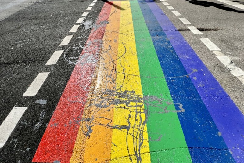 После марша ЛГБТК в Вильнюсе пешеходный переход окрасили в радужные цвета, подозреваемый задержан